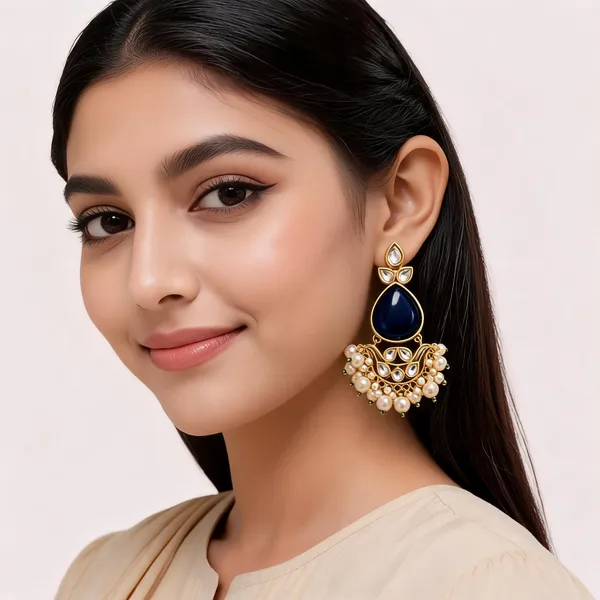 Hamza_earring_Navy_Blue_Stone_German_Silver_Kundan_Pearl_Drop_Earring_For_Women