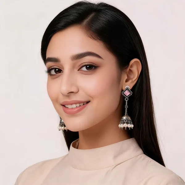 Bella_Pink__German_silver_Jhumka_For_Women