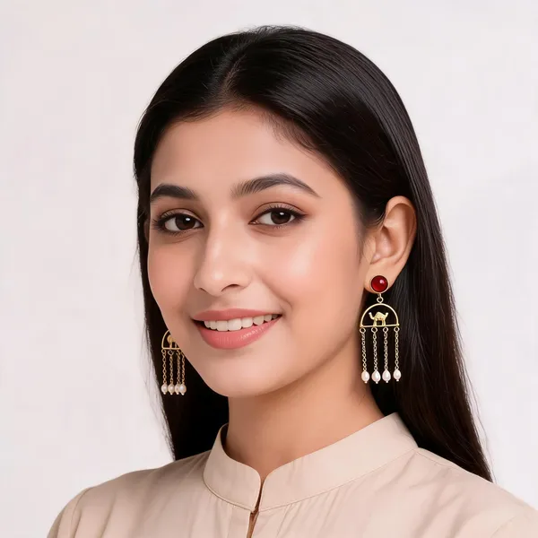 Caravan_Red_Stone_Camel_Motif_Pearl_Earrings_For_Women