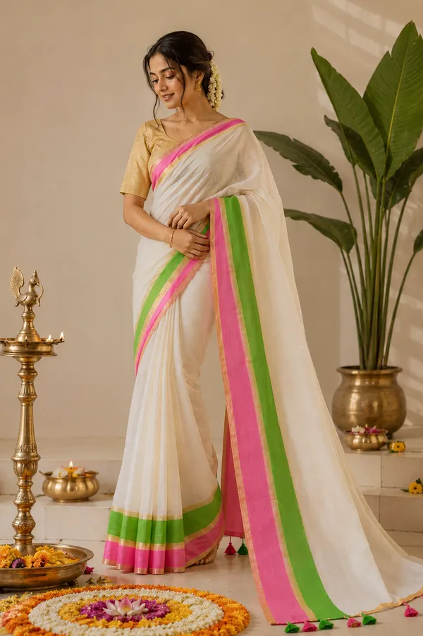 Off_White_Green_Pink_Mul_Cotton_Zari_Border_Pooja_Cloth