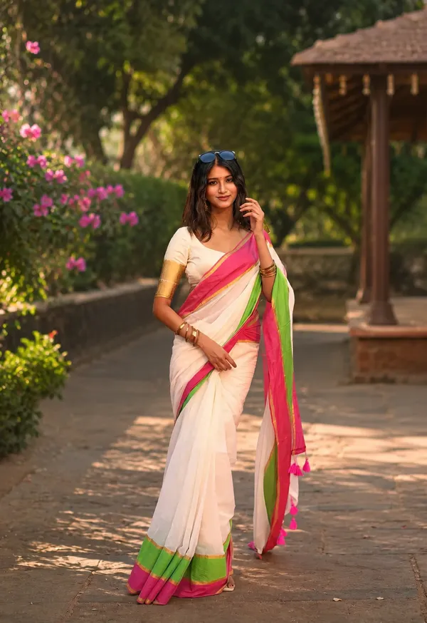 Off_White_Green_Pink_Mul_Cotton_Zari_Border_Pooja_Cloth
