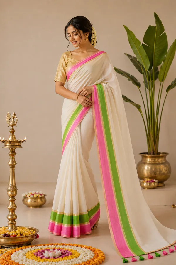 Off_White_Green_Pink_Mul_Cotton_Zari_Border_Pooja_Cloth