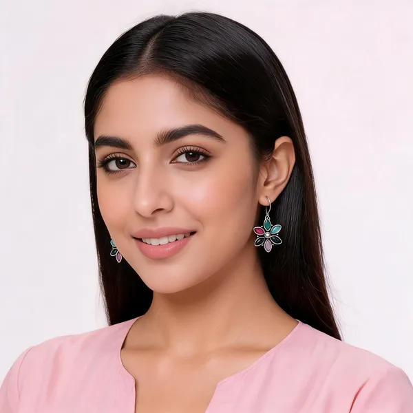 Madhumalti_flower-__Multicolor_Stone_German_Silver_Floral_Drop_Earrings_For_Women