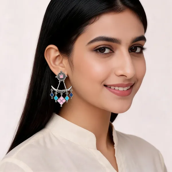 Voila_Pink,_Sky,_Navy-_Silver_Earrings_For_Women