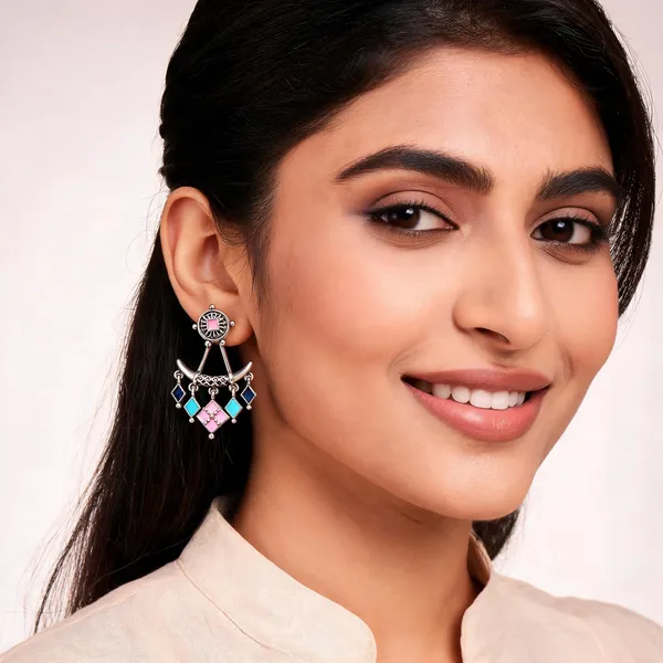 Voila_Pink,_Sky,_Navy-_Silver_Earrings_For_Women