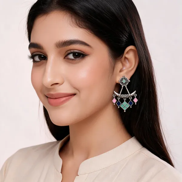 Voila_Mint,_Blue,_Pink-_Silver_Multi_Colour_Earrings_For_Women