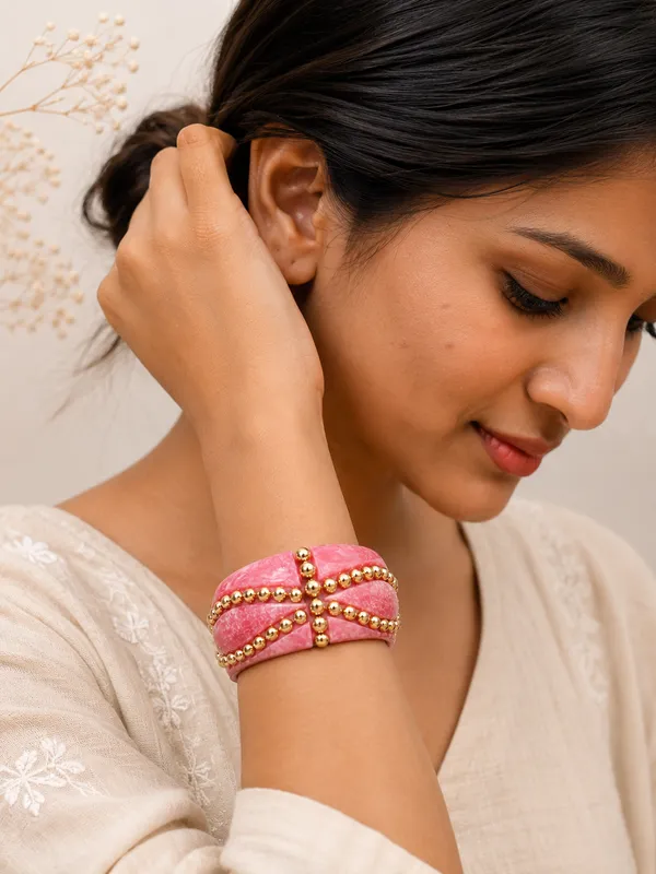 Aquarelle_Red-_Pink_Resin_Gold_Studded_Wide_Cuff_Bangle_For_Women