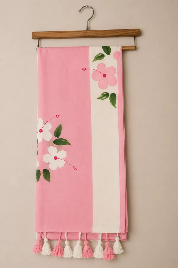 Pink,_White_Mul_Cotton_Floral_hand_painted_Saree_For_Women