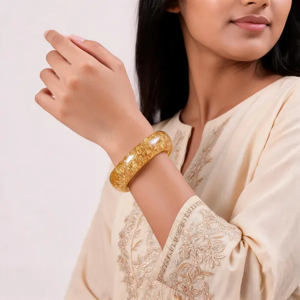 Glided_Dawn-_Golden_Resin_Chunky_Bangle_For_Women