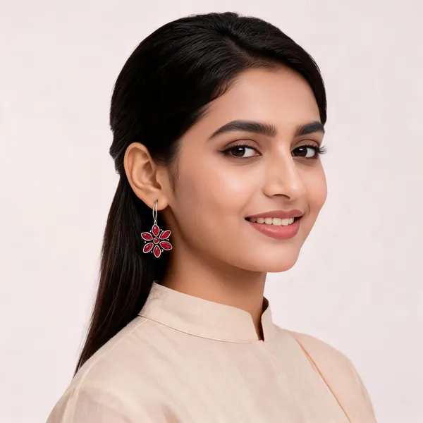 Madhumalti_flower_Red_Stone_German_Silver_Earring_For_Women