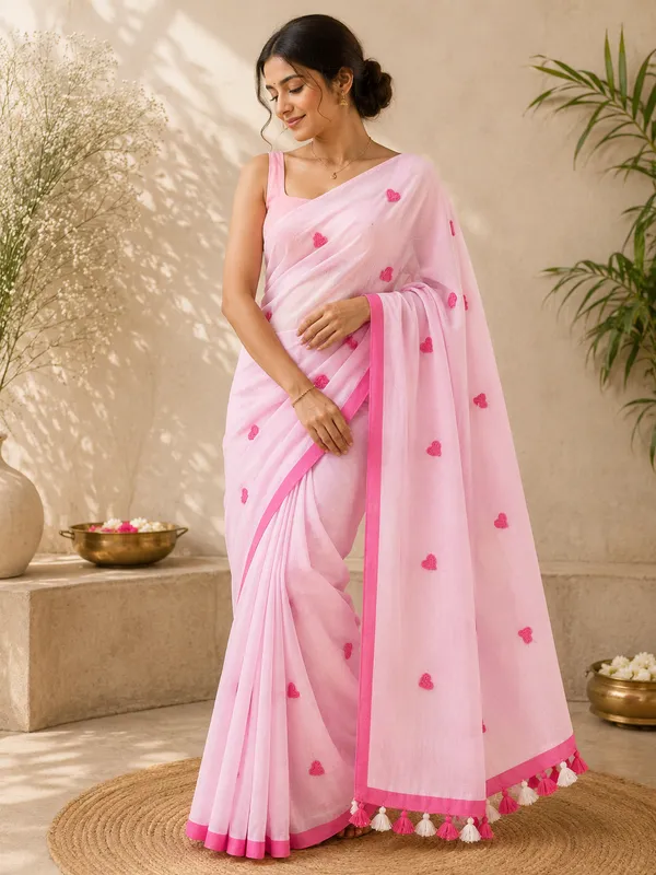 Light_Pink_Mul_Cotton_Floral_Embroidered_Tassel_Saree