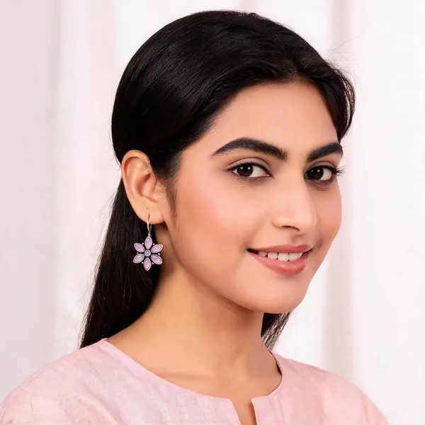 Madhumalti_flower_Pink_German_Silver_Stone_Floral_Drop_Earrings_For_Women
