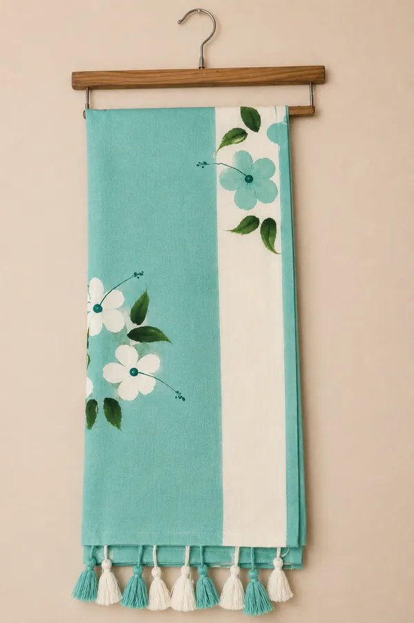Sea_Green_Off_White_Mul_Cotton_Floral_hand_painted_Saree_For_Women
