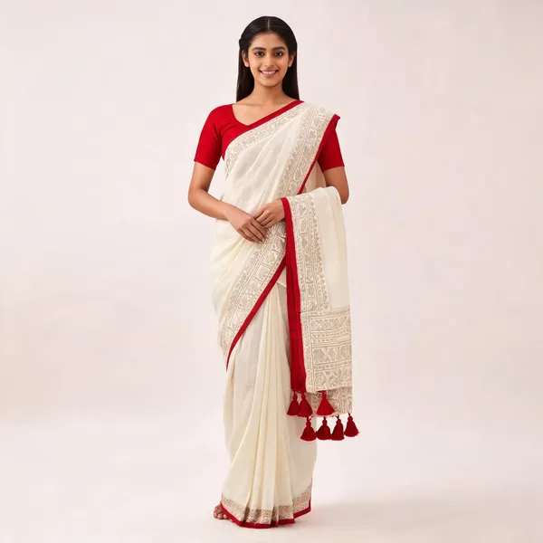 Off_White_Red_Mul_Cotton_Woven_Border_Saree_For_Women