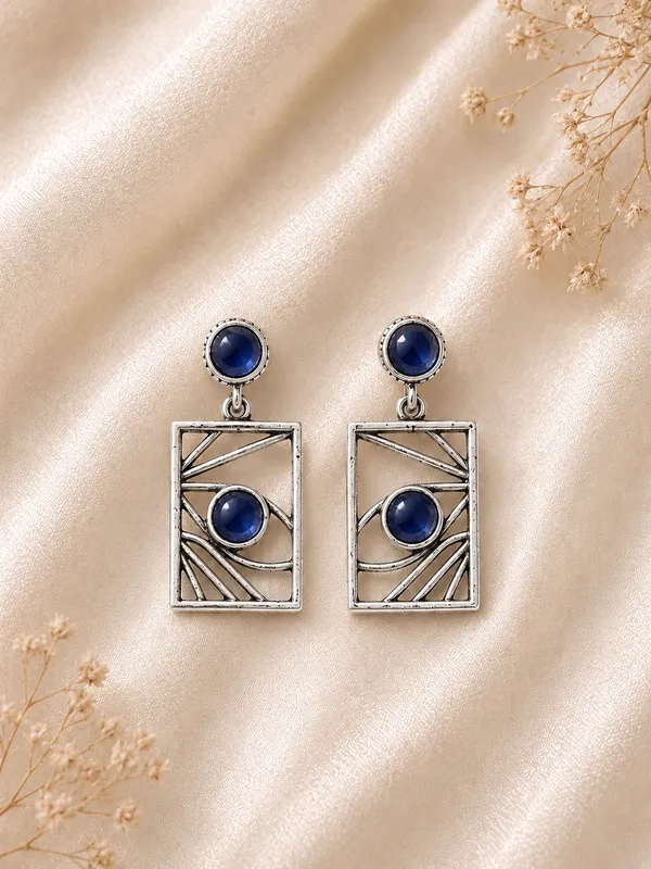 Malay_Dark_Blue_German_Silver_Earrings_For_Women