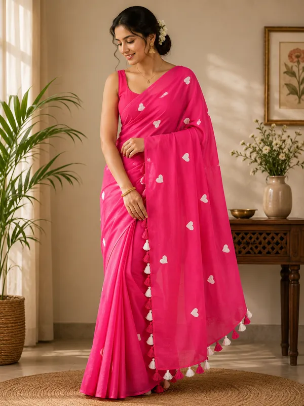 Pink_Mul_Cotton_Sequin_Heart_Motif_Tassel_Saree_For_Women