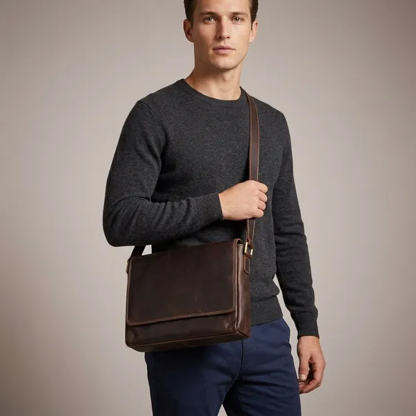 Brown_Leather_Flap_Messenger_Bag_With_Adjustable_Strap_For_Men_And_Women