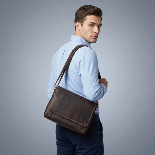 Brown_Leather_Flap_Messenger_Bag_With_Adjustable_Strap_For_Men_And_Women