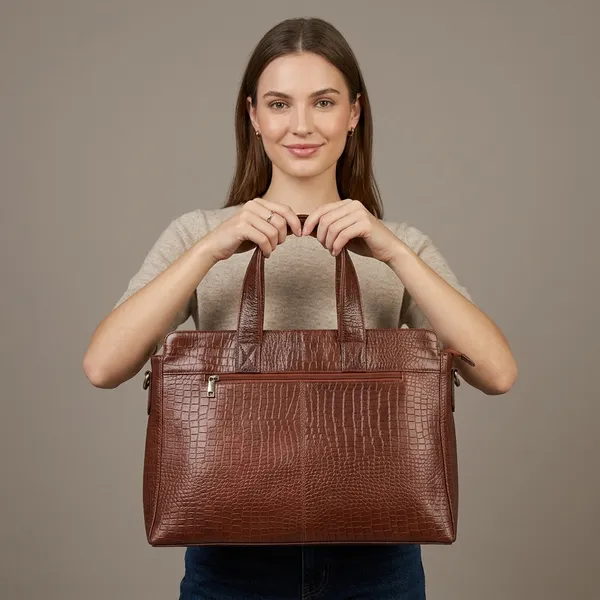 Brown_Croc_Embossed_Faux_Leather_Handbag_For_Men_And_Women