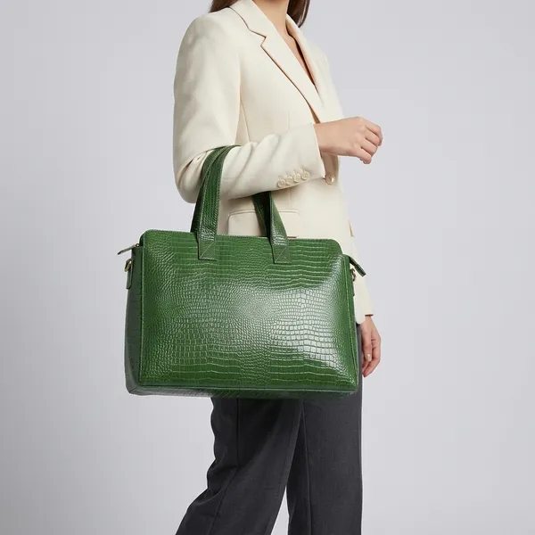 Green_Faux_Leather_Croc_Embossed_Structured_Handbag_For_Men_And_Women