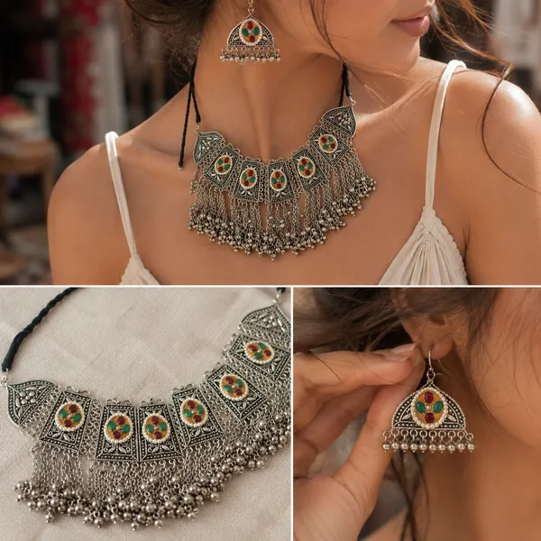 Oxidised_Choker_Necklace_Set_With_Earrings