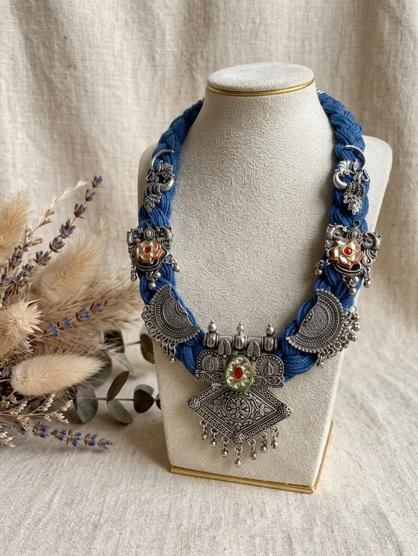 Azira_-_Blue_Braided_Jute_Statement_Necklace_with_Oxidised_Metal_Motifs