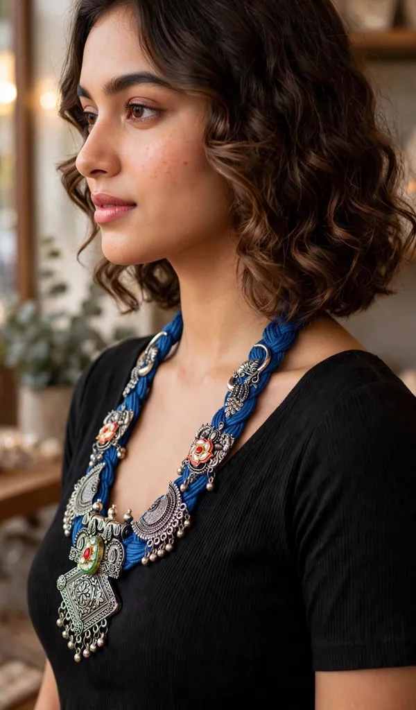 Azira_-_Blue_Braided_Jute_Statement_Necklace_with_Oxidised_Metal_Motifs