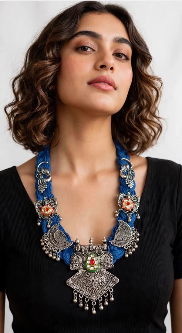 Azira_-_Blue_Braided_Jute_Statement_Necklace_with_Oxidised_Metal_Motifs