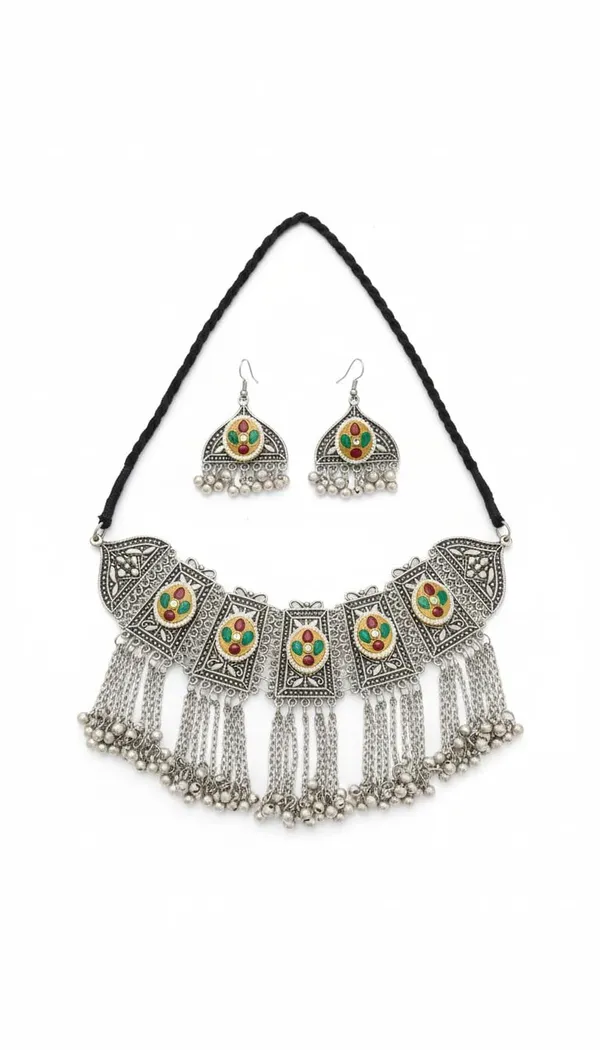 Oxidised_Choker_Necklace_Set_With_Earrings