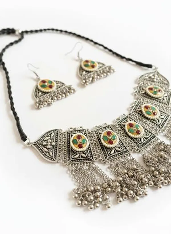 Oxidised_Choker_Necklace_Set_With_Earrings