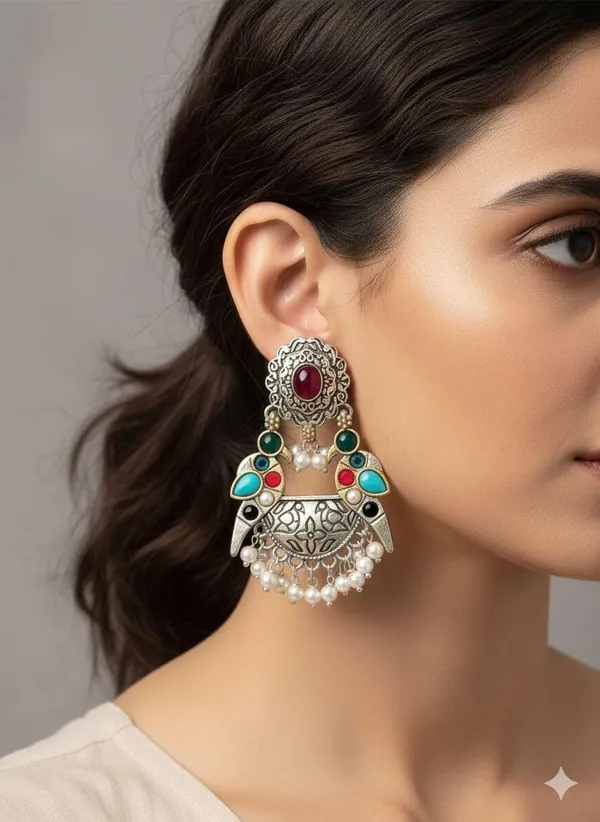 Oxidised_Silver_Pearl_Dangler_Earrings