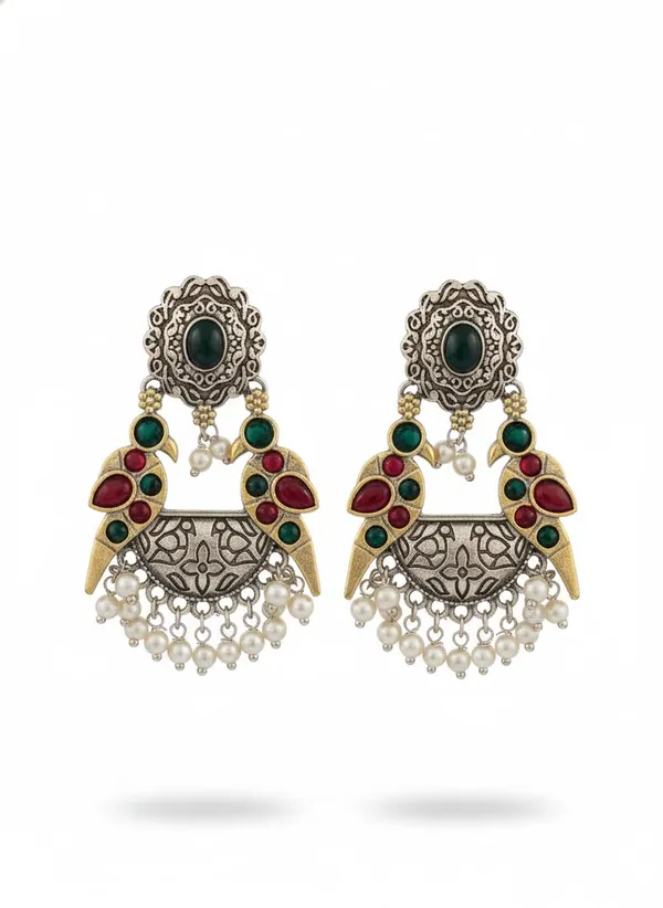 Oxidised_Silver_Dangler_Earrings_With_Pearl_Drops