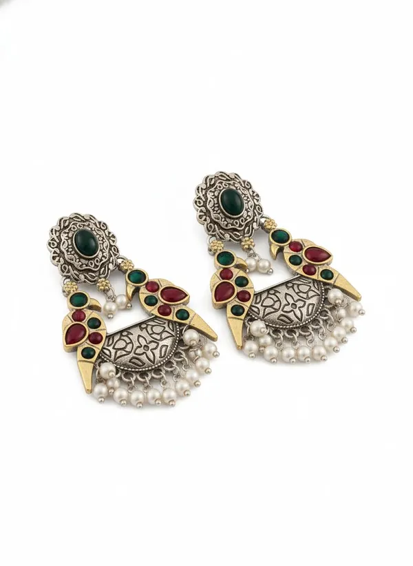 Oxidised_Silver_Dangler_Earrings_With_Pearl_Drops