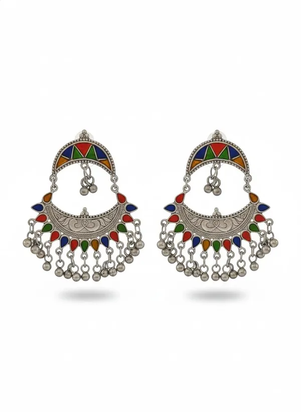 Oxidised_Silver_Jhumka_Earrings_With_Enamel_Work