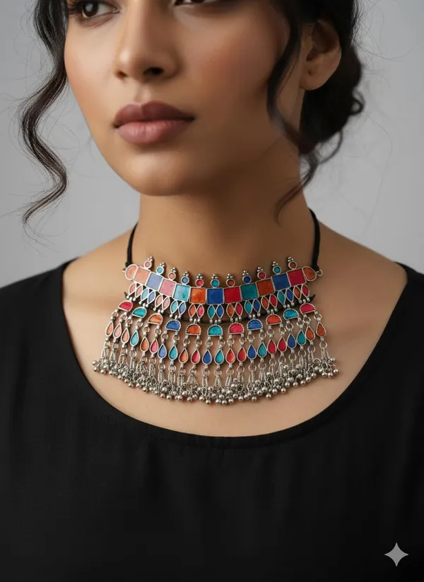 Oxidised_Meena_Choker_Necklace