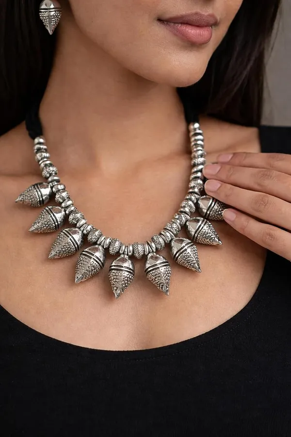 Oxidised_Tribal_Cone_Necklace_Set