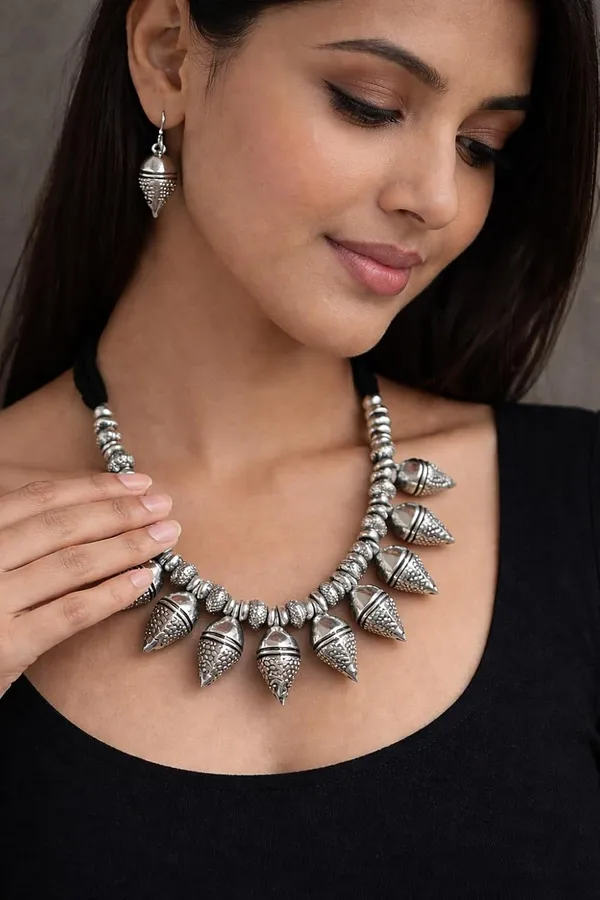 Oxidised_Tribal_Cone_Necklace_Set