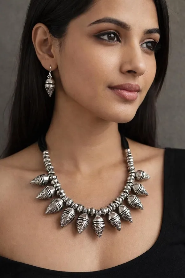 Oxidised_Tribal_Cone_Necklace_Set