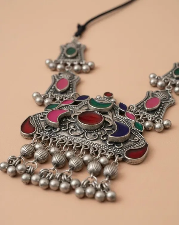 Oxidised_Silver_Necklace_Set_With_Earrings