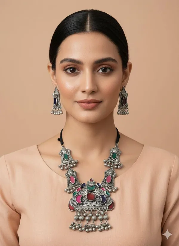 Oxidised_Silver_Necklace_Set_With_Earrings