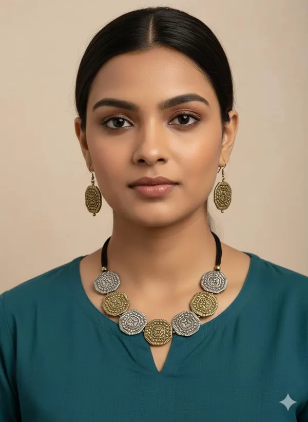 Oxidised_Dual_Tone_Choker_Necklace_Set_With_Earrings
