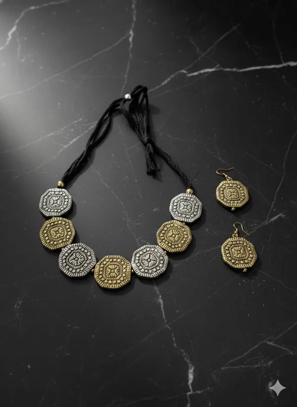 Oxidised_Dual_Tone_Choker_Necklace_Set_With_Earrings