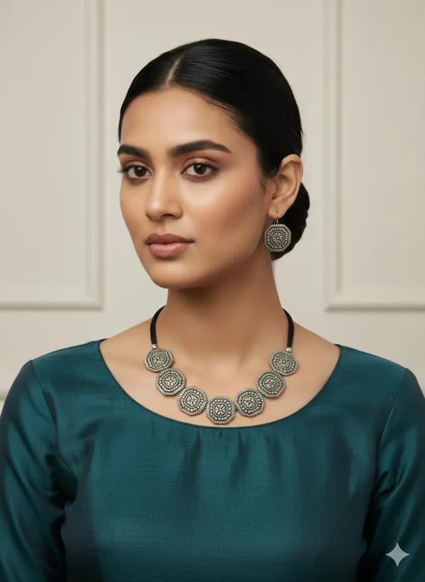 Oxidised_Choker_Necklace_Set_With_Earrings