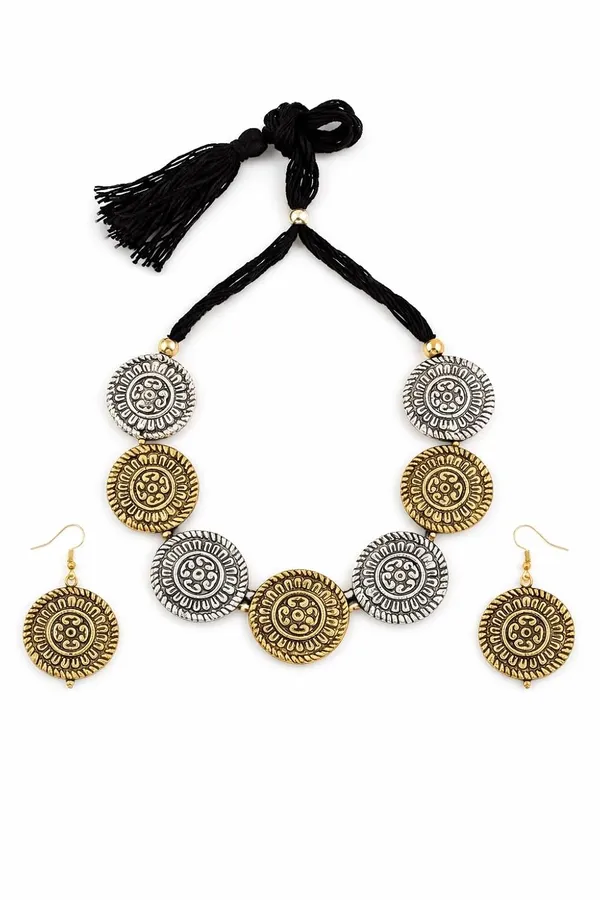 Oxidised_Coin_Disc_Necklace_Set_With_Earrings