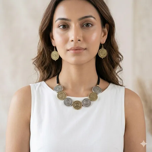 Oxidised_Coin_Disc_Necklace_Set_With_Earrings