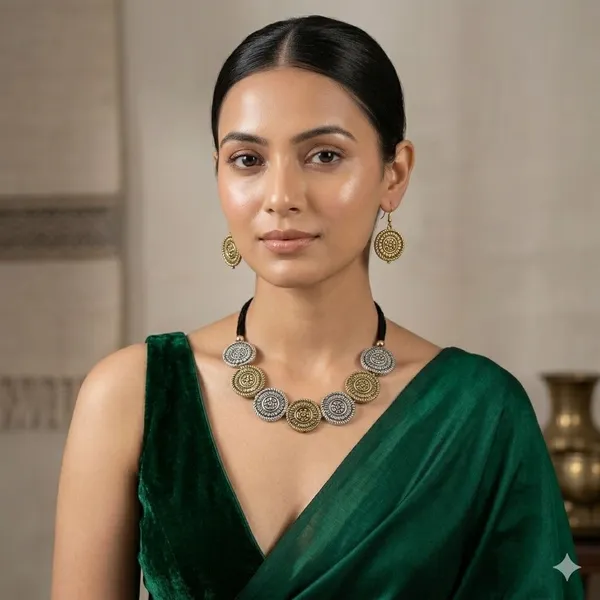 Oxidised_Coin_Disc_Necklace_Set_With_Earrings