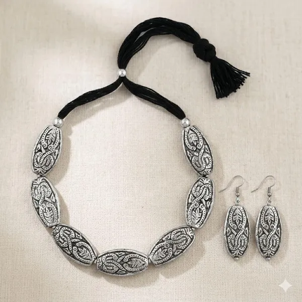 Oxidised_Paisley_Necklace_Set_With_Earrings