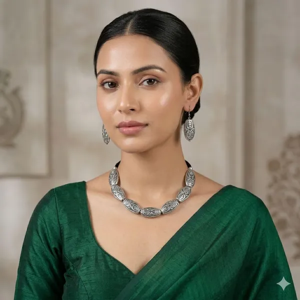 Oxidised_Paisley_Necklace_Set_With_Earrings