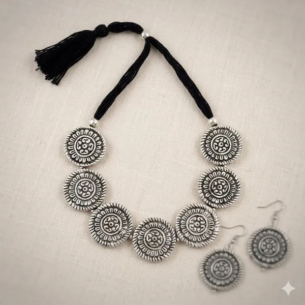 Oxidised_Coin_Necklace_Set_With_Earrings