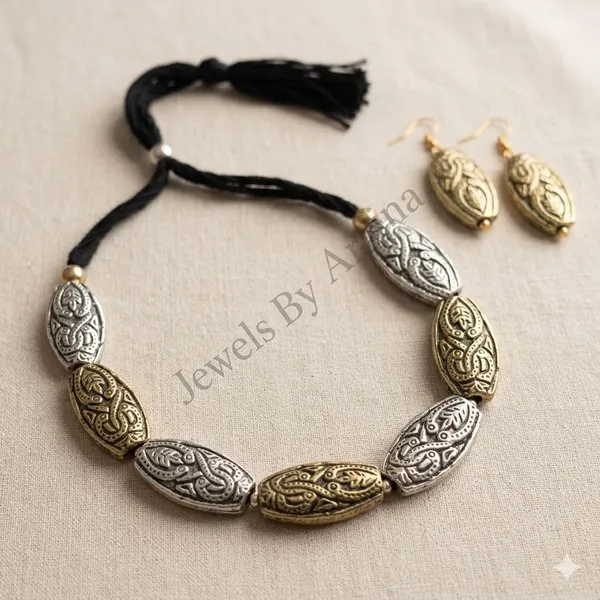 Oxidised_Paisley_Necklace_Set_With_Earrings